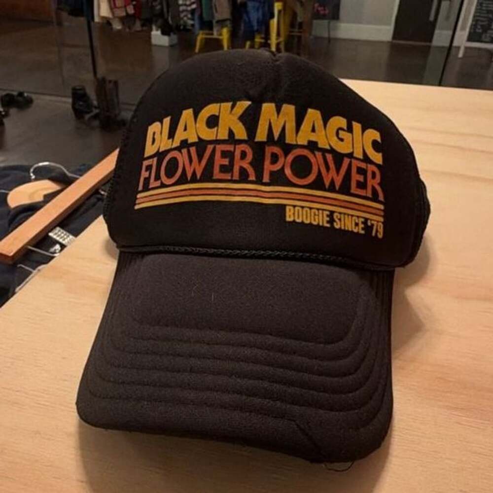 imogene + willie Black Magic Flower Power Mesh Trucker Hat Black